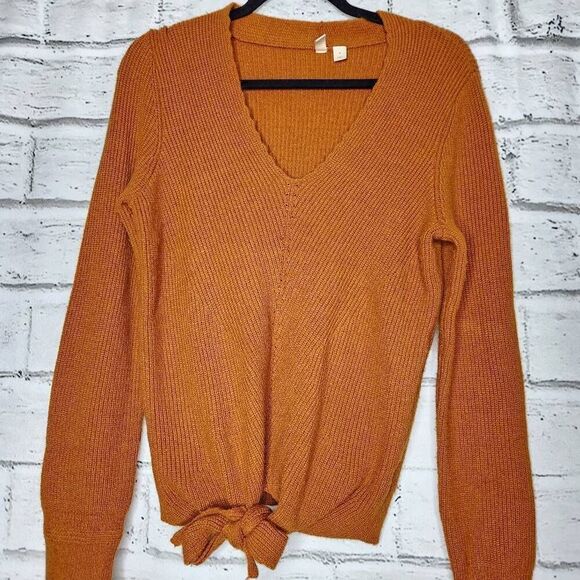 Anthropologie Moth Freeport Ribbed Tie Waist Honey Sweater Womens Small Brown - Picture 3 of 9